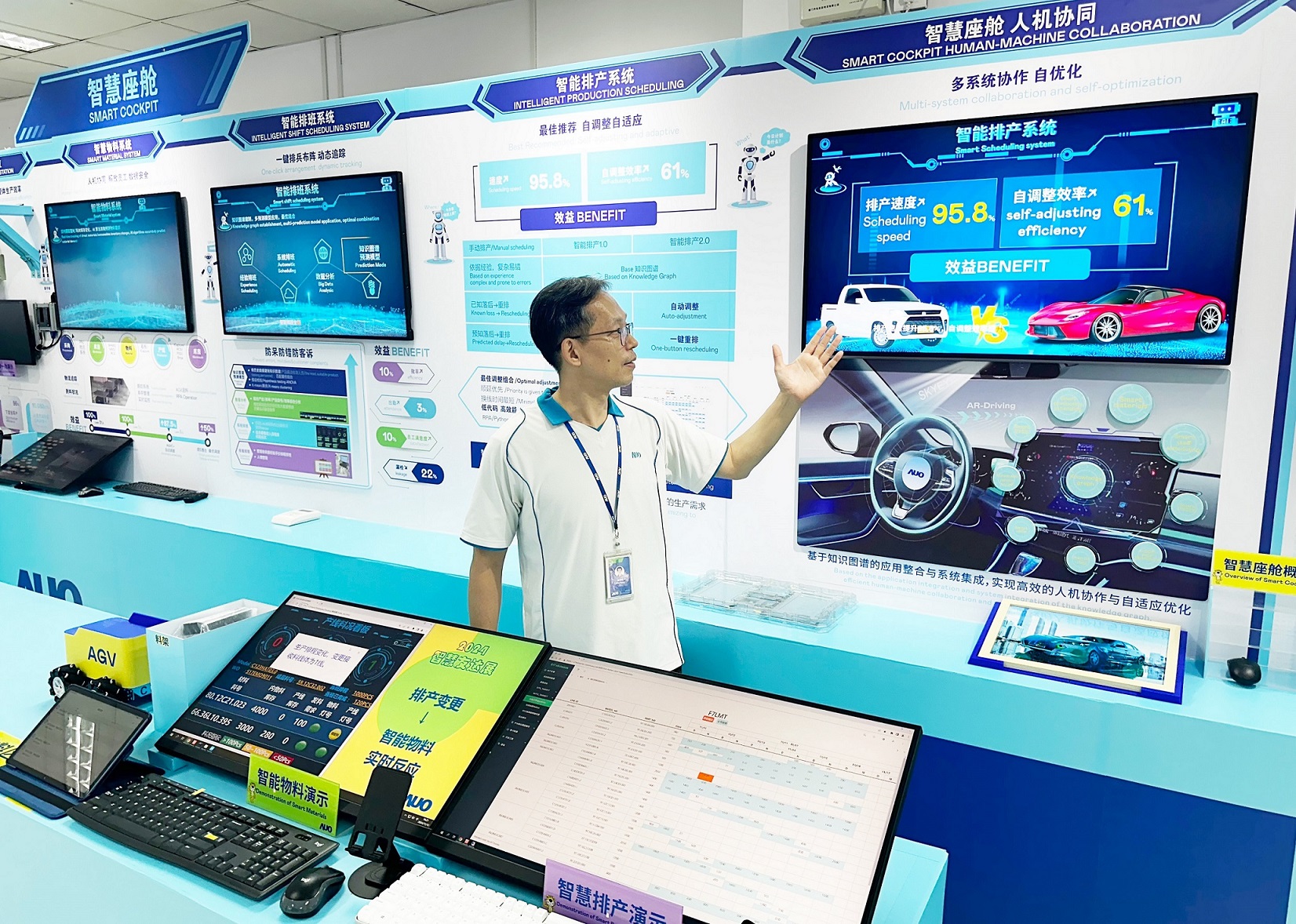 友達廈門將5G+ABC技術串聯生產管理全流程，打通研發、採購、生管、製程、設備、品質等產品全生命週期製造流程，完成數位化設計、智慧供應鏈、智慧座艙、全流程設備管理、資料驅動優化、智慧線上檢測、智慧品管等自我調整生產模式升級